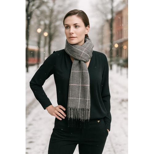 Wollschal "Scotswoman", Damen, schwarz, Polyacryl, COLLEZIONE ALESSANDRO, gestreift, Basic, Modetücher, schwarz-weiß mit rosa, Made in Italy