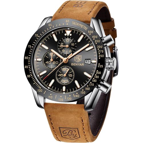 für Männer, Lederarmband, Herrenmode Business Sport Design, 30M Wasserdicht Elegantes Chronograph Analog Quarz