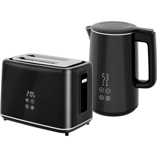 Küchenset mit Wasserkocher und Toaster, 7 Bräunungsstufen, schnelles Kochen, Edelstahl, Kunststoff, Schwarz