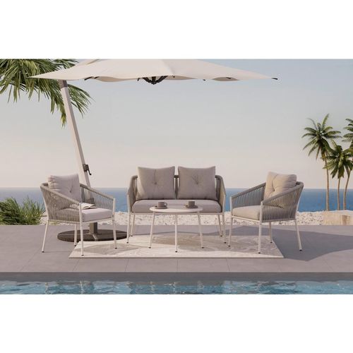 Ambia Garden Gartenset , Dunkelgrau, Beige , Metall, Textil , 4-teilig , Füllung: Schaumstoff,Polyester , Balkonmöbel, Balkonmöbel-Sets