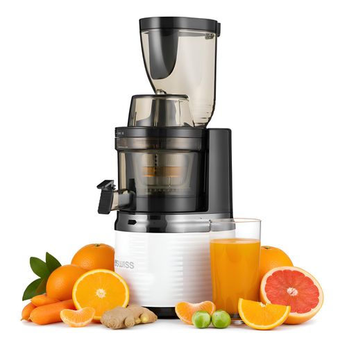 4Swiss BM202 Slow Juicer Entsafter Weiß- Kaltentsafter Saftpresse für Obst Gemüse XXL Einfüllschacht BPA-frei Leiser Profi Smoothie Saftmaschine 200W