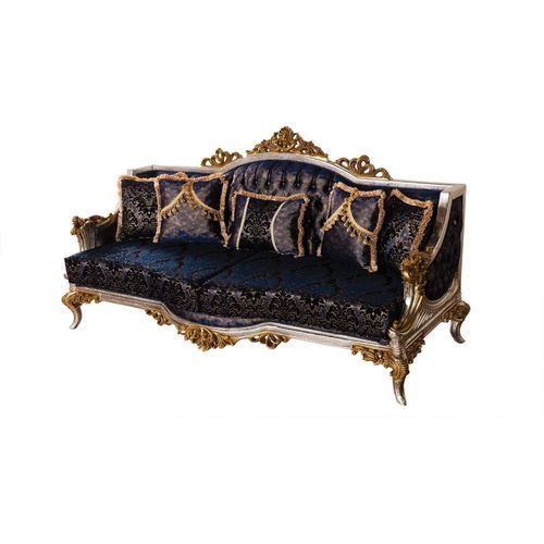 Samt Barock Dreisitzer Couch Goldener Rahmen Sofa Couchen Möbel Neu