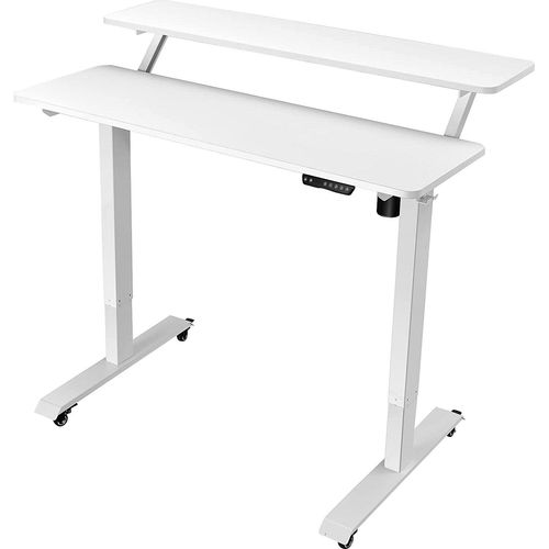 COSTWAY Schreibtisch höhenverstellbar Computertisch mit 2-stufigem elektrischen Computerarbeitsplatz & Haken Weiß