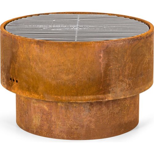 Blumfeldt Feuerschale für den Garten, Feuerschale mit Grillrost & Bambusplatte für Feuerschale, Stahl-Feuerschalen Klein, Wetterfeste Feuerstelle mit Grill, Kleine Feuerschale mit Grillring, 48cm Hoch