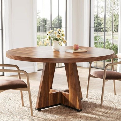 Esstisch, Runder Tisch, Geeignet für 4–6 Personen, Gemeinschafts-Esstisch in der Pension, Moderner Gastronomietisch, Braun XCZZ-HTM120*75cm