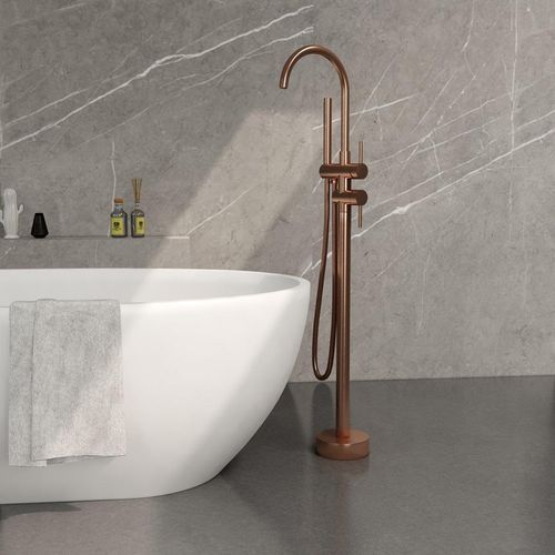 Webo Rio freistehende Badarmatur mit Stab-Handdusche, Kupfer