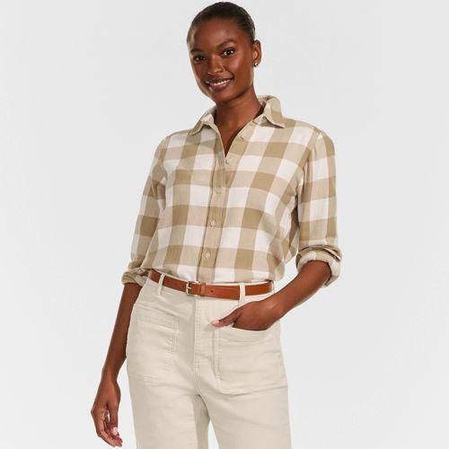 Boyfriend-Bluse aus Flanell, Damen,  Beige, Baumwolle, by Lands' End