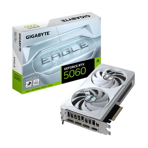 GIGABYTE GeForce RTX 5060 EAGLE OC ICE 8G Grafikkarte - 8GB GDDR7, 128bit, PCI-E 5.0, 2550 MHz Kerntakt, 3 x DisplayPort, 1 x HDMI, GV-N5060EAGLEOC ICE-8GD