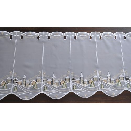 Panneaux STICKEREIEN PLAUEN "Weihnachtsdorf" Gr. 2, bunt (weiß, schwarz, beige), B:128cm H:40cm, Polyester, Gardinen, Kurzgardine "Weihnachtsdorf"