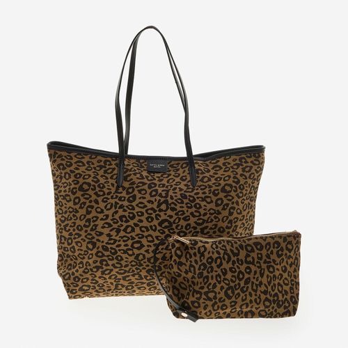 Beige-schwarze Tote Bag mit Animalprint