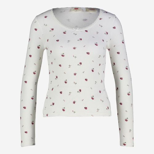 Weißes Oberteil mit Waffelstruktur & Blumenmuster