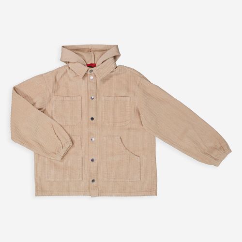 Beige Jacke aus Cord mit Kapuze
