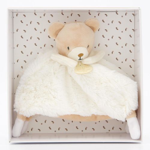 Beiges und weißes Stofftier mit Bärendesign