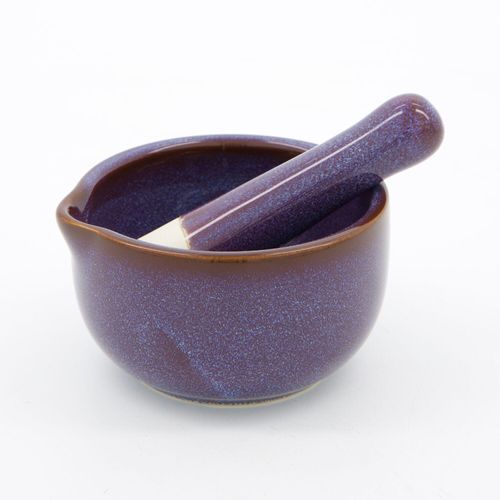 Violetter Mörser und Stößel aus Keramik 10x12cm