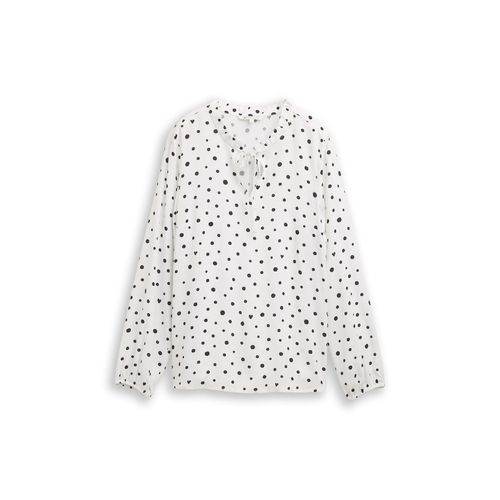 TOM TAILOR DENIM Damen Bluse mit Punktmuster, weiß, Gepunktet, Gr. L