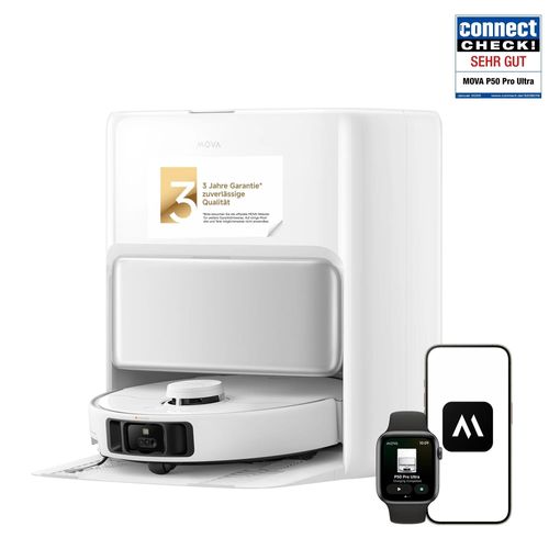 Mova P50 Pro Ultra Staubsaugerroboter mit Mopp, 19.000 Pa, 75℃ Heißwasser-Mopp, +RGB AI+LED-Hindernisvermeidung, Auto-Entleerung/Nachfüllen