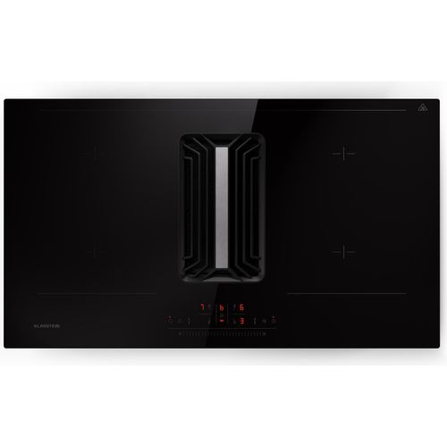 Klarstein 2-in-1 Kochfeld mit Dunstabzug Integriert, Induktionskochfeld mit Dunstabzug für Kochinsel, 4er Kochfeld mit Integriertem Dunstabzug, 750 m³/h Luftstrom, Touch-Display, A