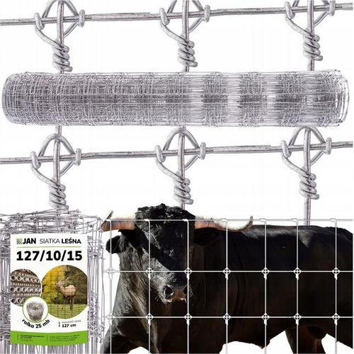 Knotengeflecht, Wildzaun, verzinkt Forstzaun - 127/10/15 - 25 M - Titan Knoten - 245 G/m²