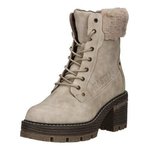 High-Heel-Stiefelette MUSTANG SHOES "Mustang Shoes Stiefelette Lederimitat/Textil", Damen, Gr. 38, taupe, Lederimitat, Textil, Schuhe