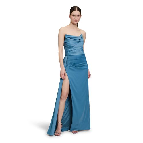 Abendkleid VERA MONT "Damen figurbetont", Damen, Gr. 36, Normalgrößen, lila (shiny blaustone), Satin, Obermaterial: 97% Polyester, 3% Elasthan; Futter: 100% Polyester, figurbetont lang, Kleider Abendkleid, Schluppe