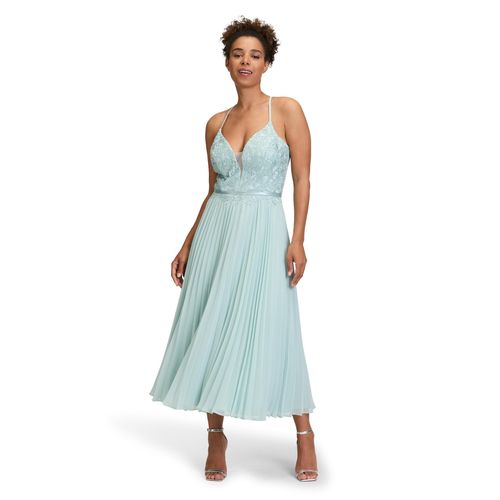 Abendkleid VERA MONT "Damen mit Stickerei", Damen, Gr. 36, Normalgrößen, lila (summer mint), Obermaterial: 100% Polyester; Besatz: 100% Polyamid; Futter: 100% Polyester, festlich, tailliert lang, U-Boot-Ausschnitt, Kleider Abendkleid, Plissee