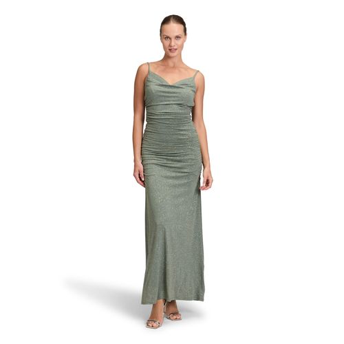 Abendkleid VERA MONT "Damen mit Wasserfallausschnitt", Damen, Gr. 38, Normalgrößen, grün (dunkelgrün, grau), Jersey, Obermaterial: 95% Polyester, 5% Elasthan; Futter: 100% Polyester, eng lang, Wasserfallausschnitt, Kleider Abendkleid