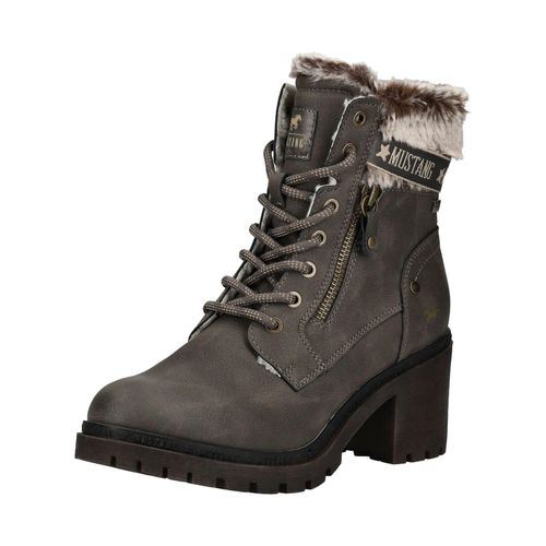 High-Heel-Stiefelette MUSTANG SHOES "Mustang Shoes Stiefelette Lederimitat/Textil", Damen, Gr. 38, lava, Lederimitat, Textil, Schuhe