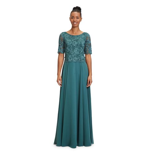 Abendkleid VERA MONT "Damen mit Spitze", Damen, Gr. 36, Normalgrößen, grün (schwarz emerald), Obermaterial: 100% Polyester. Futter: 100% Polyester., ausgestellt lang, Rundhals, Kleider Abendkleid, Spitze