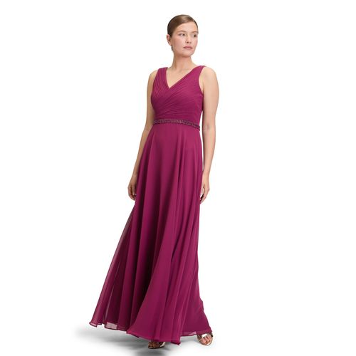 Abendkleid VERA MONT "Damen mit Plissee", Damen, Gr. 42, Normalgrößen, rosa (sweet berry), Chiffon, Obermaterial: 100% Polyester recycelt. Futter: 100% Polyester., festlich, ausgestellt lang, V-Ausschnitt, Kleider Abendkleid, Dekoelemente