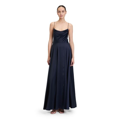 Abendkleid VERA MONT "Damen mit Wasserfallausschnitt", Damen, Gr. 44, Normalgrößen, blau (night sky), Satin, Obermaterial: 97% Polyester, 3% Elasthan; Futter: 100% Polyester, figurumspielend lang, Wasserfallausschnitt, Kleider Abendkleid, Material