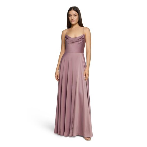 Abendkleid VERA MONT "Damen mit Wasserfallausschnitt", Damen, Gr. 40, Normalgrößen, lila (powder lila), Satin, Obermaterial: 97% Polyester, 3% Elasthan; Futter: 100% Polyester, figurumspielend lang, Wasserfallausschnitt, Kleider Abendkleid, Material