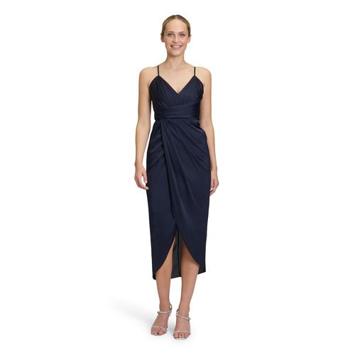 Abendkleid VERA MONT "Damen mit Raffung", Damen, Gr. 42, Normalgrößen, blau (night sky), Satin, Obermaterial: 100% Polyester; Futter: 100% Polyester, figurbetont lang, V-Ausschnitt, Kleider Abendkleid, Material