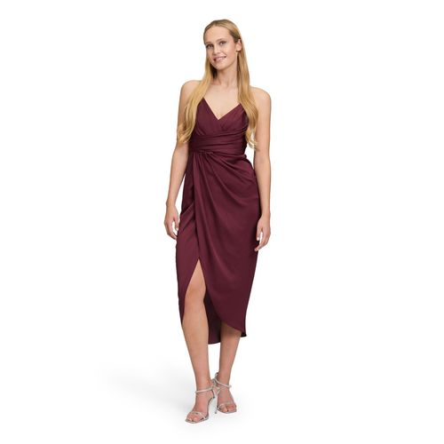 Abendkleid VERA MONT "Damen mit Raffung", Damen, Gr. 44, Normalgrößen, rot (deep dahlia), Satin, Obermaterial: 100% Polyester; Futter: 100% Polyester, figurbetont lang, V-Ausschnitt, Kleider Abendkleid, Material
