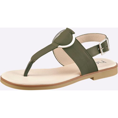 Zehentrenner HEINE, Damen, Gr. 42, khaki, Glattleder, Leder, Rindsleder, Schuhe Zehentrenner