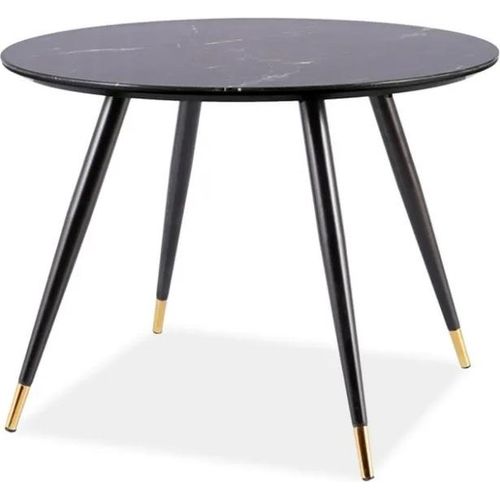 Runder Esstisch ELON – schwarzer Stein / Schwarz / Gold
