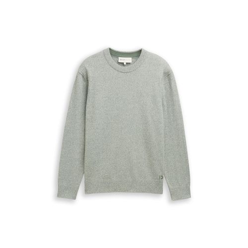 TOM TAILOR DENIM Herren Basic Strickpullover aus Baumwolle, grün, Meliert, Gr. L