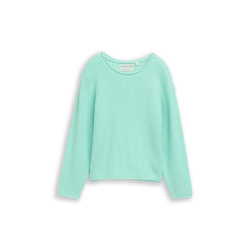 TOM TAILOR Mädchen Cropped Strickpullover mit Rundhalsausschnitt, grün, Uni, Gr. 104/110 Image