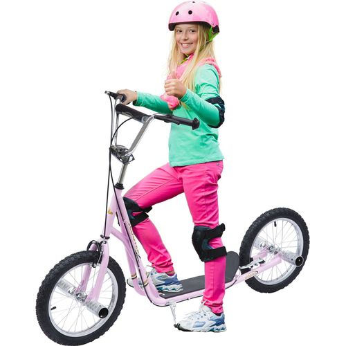 Kinderroller mit Luftreifen Kickscooter Scooter Tretroller Cityroller für Kinder Kickboard 16 Zoll ab 5 Jahre Höhenverstellbar Rosa 143 x 58 x 92-100 cm
