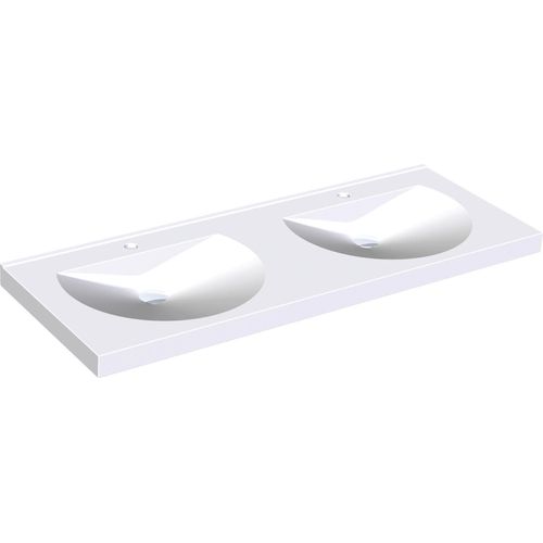 KWC AR Doppelwaschtisch, RONDA, MIRANIT, 1400x125x530 mm, Mulden rund, Hahnloch