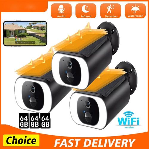 2K Überwachungskamera Aussen Solar, Kamera Überwachung Aussen Akku 2,4GHz WLAN Kamera 64GB 3X