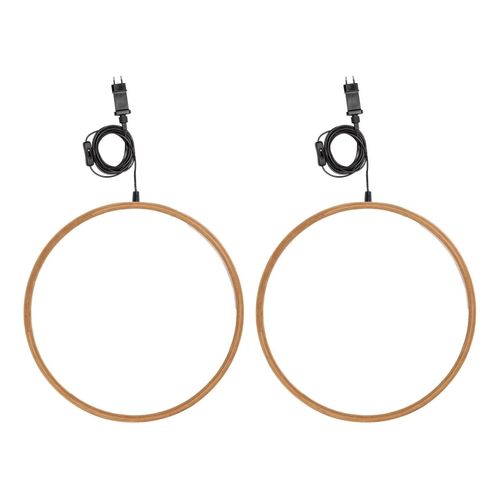 Novaliv LED Kreis Lampe 2er Set - 57cm Ø Naturholz Hängelampen Wohnzimmer LED Warmweiß Weihnachtskreis beleuchtet innen - Innendeko Fensterdeko für Weihnachtszeit Nachttischlampen