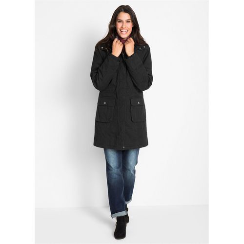 bonprix Wattierter Baumwoll-Parka, schwarz, Gr.54, Alltagstauglicher Parka mit Kapuze und Wattierung, aus 100% Baumwolle
