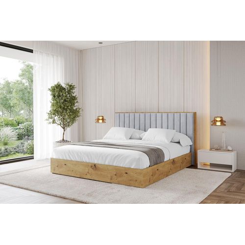 ALTDECOR Polsterbett mit Bettkasten - ENZO4 - 160x200 Hellgrau- Bett mit Matratze H3/H4, Kopfteil, Boxbett, Doppelbett mit Stauraum Image
