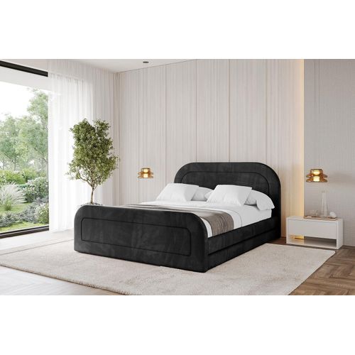 ALTDECOR Polsterbett mit Bettkasten - LERIS-Z 120x200 Schwarz - Bett mit Matratze H3/H4, Kopfteil und Fußteil, Boxbett, Doppelbett mit Stauraum Image