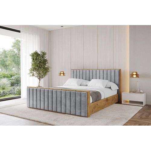 ALTDECOR Polsterbett mit Bettkasten - ENZO4-Z - 160x200 Grau Casablanca- Bett mit Kopfteil und Fußteil, Boxbett ohne Matratze, Doppelbett mit Stauraum Image