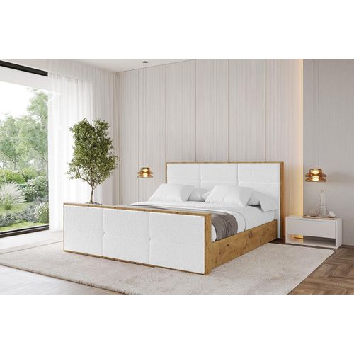 ALTDECOR Polsterbett mit Bettkasten - ENZO1-Z - 120x200 Weiß- Bett mit Matratze H3/H4, Kopfteil und Fußteil, Boxbett, Doppelbett mit Stauraum Image