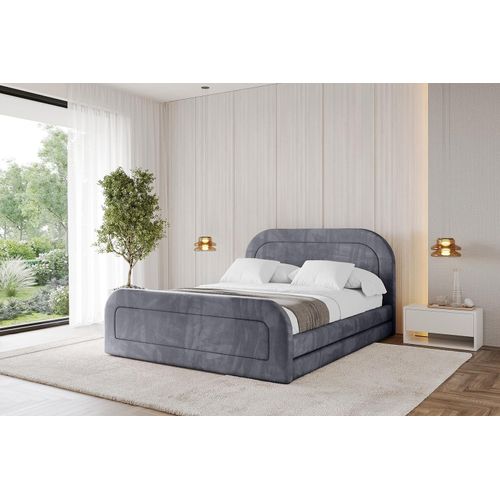 ALTDECOR Polsterbett mit Bettkasten - LERIS-Z 140x200 Dunkelgrau- Bett mit Matratze H3/H4, Kopfteil und Fußteil, Boxbett, Doppelbett mit Stauraum Image