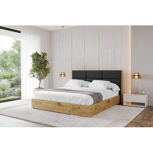 ALTDECOR Polsterbett mit Bettkasten - ENZO1 - 200x200 Schwarz Kunstleder- Bett mit Kopfteil, Boxbett ohne Matratze, Doppelbett mit Stauraum Image