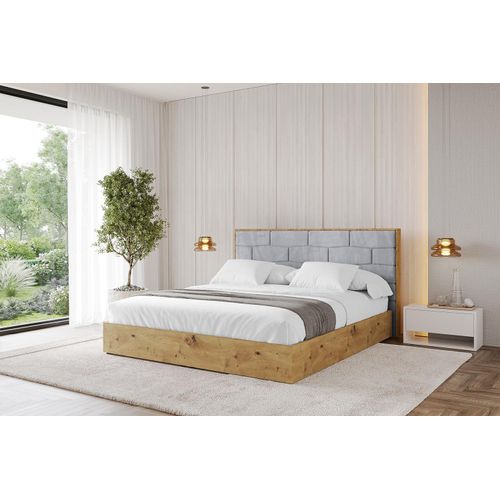ALTDECOR Polsterbett mit Bettkasten - ENZO8 - 140x200 Hellgrau- Bett mit Matratze H3/H4, Kopfteil, Boxbett, Doppelbett mit Stauraum Image