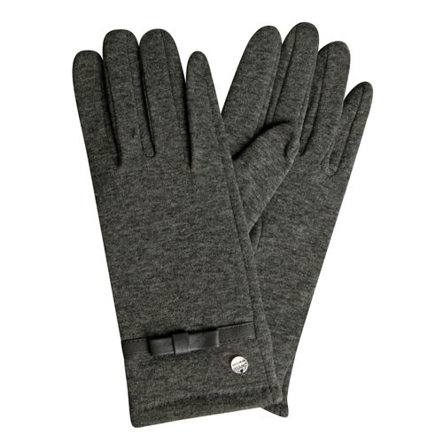 Strickhandschuhe CAPELLI NEW YORK, Damen, grau (dunkelgrau), Jersey, Materialmix, meliert, unifarben, Handschuhe, mit Zierschleife, Metall-Logo, Feinstrick